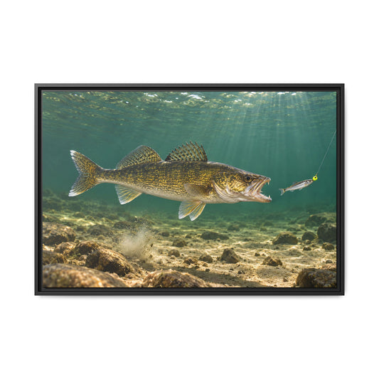 Jig and Minnow Strike Walleye framed canvas, 18x12 size view