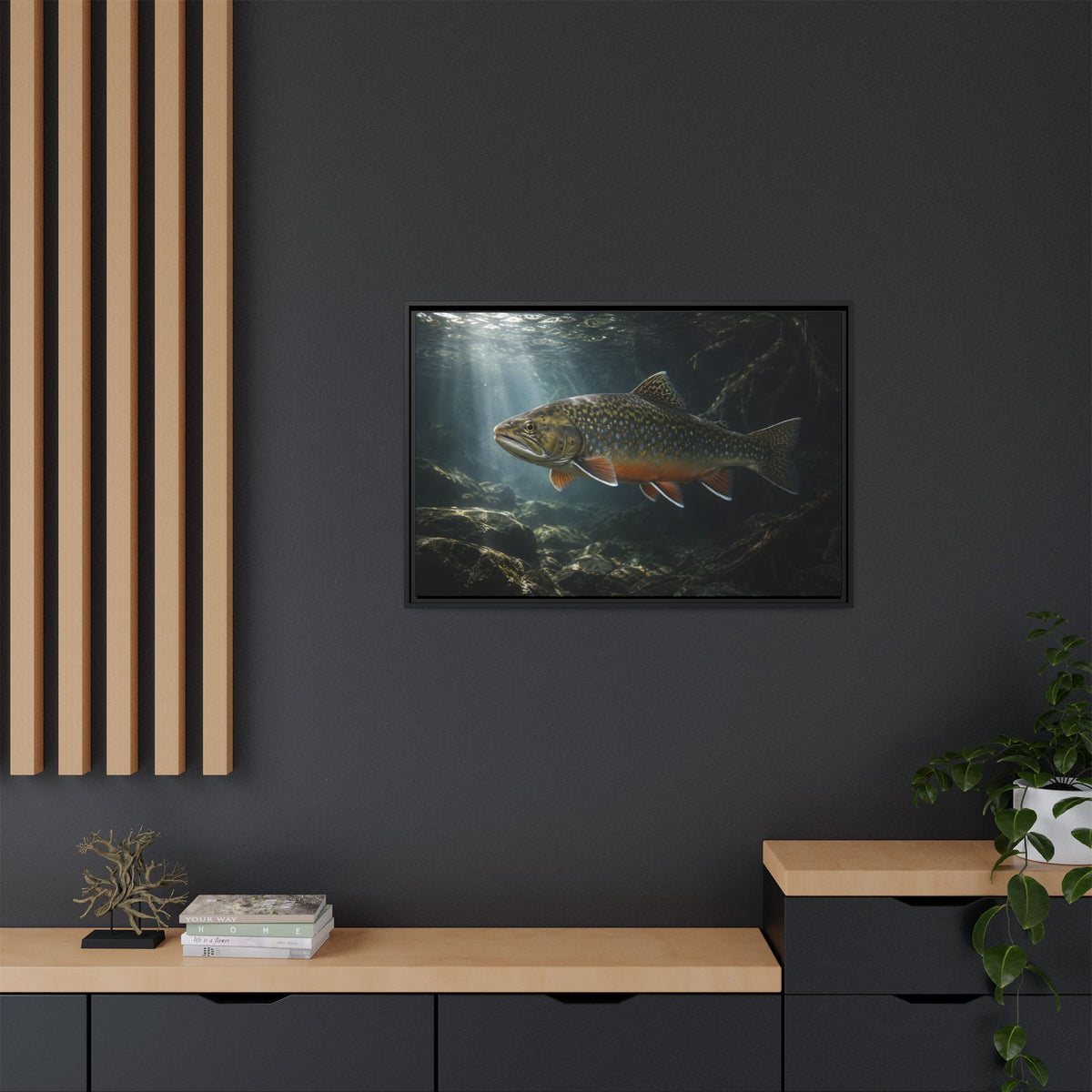 Shadow Pool Brook Trout framed canvas wall art, view 6