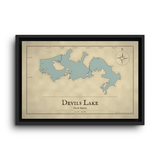 Devils Lake Vintage Map framed canvas wall art
