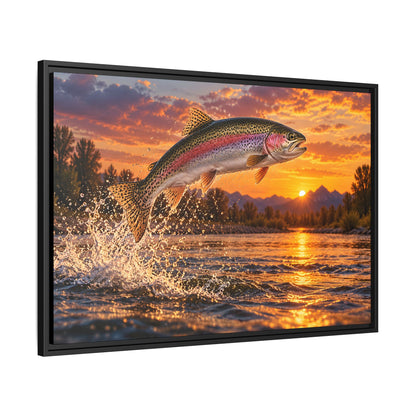 Sunset Leap Rainbow Trout framed canvas wall art – photo 4