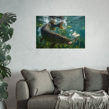 Northern Pike Spinnerbait Strike Fine Art Print — Museum-Quality Giclée for Anglers