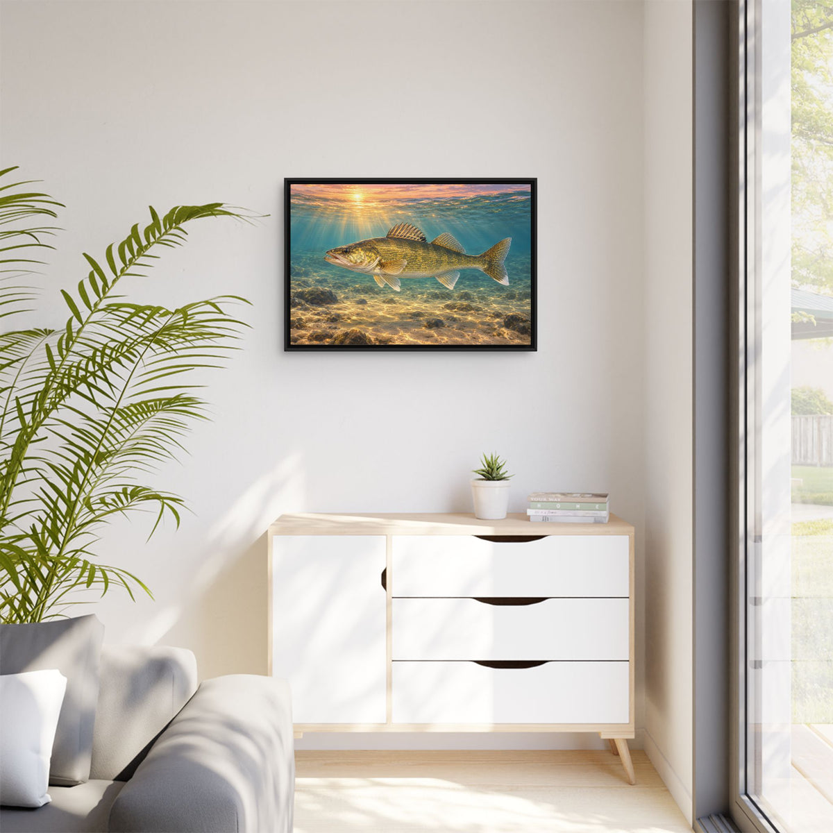 Underwater Walleye framed canvas wall art, view 5