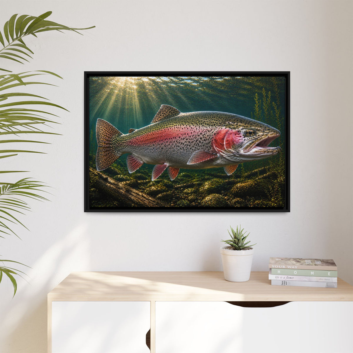 Mountain Stream Rainbow Trout framed canvas wall art, view 5