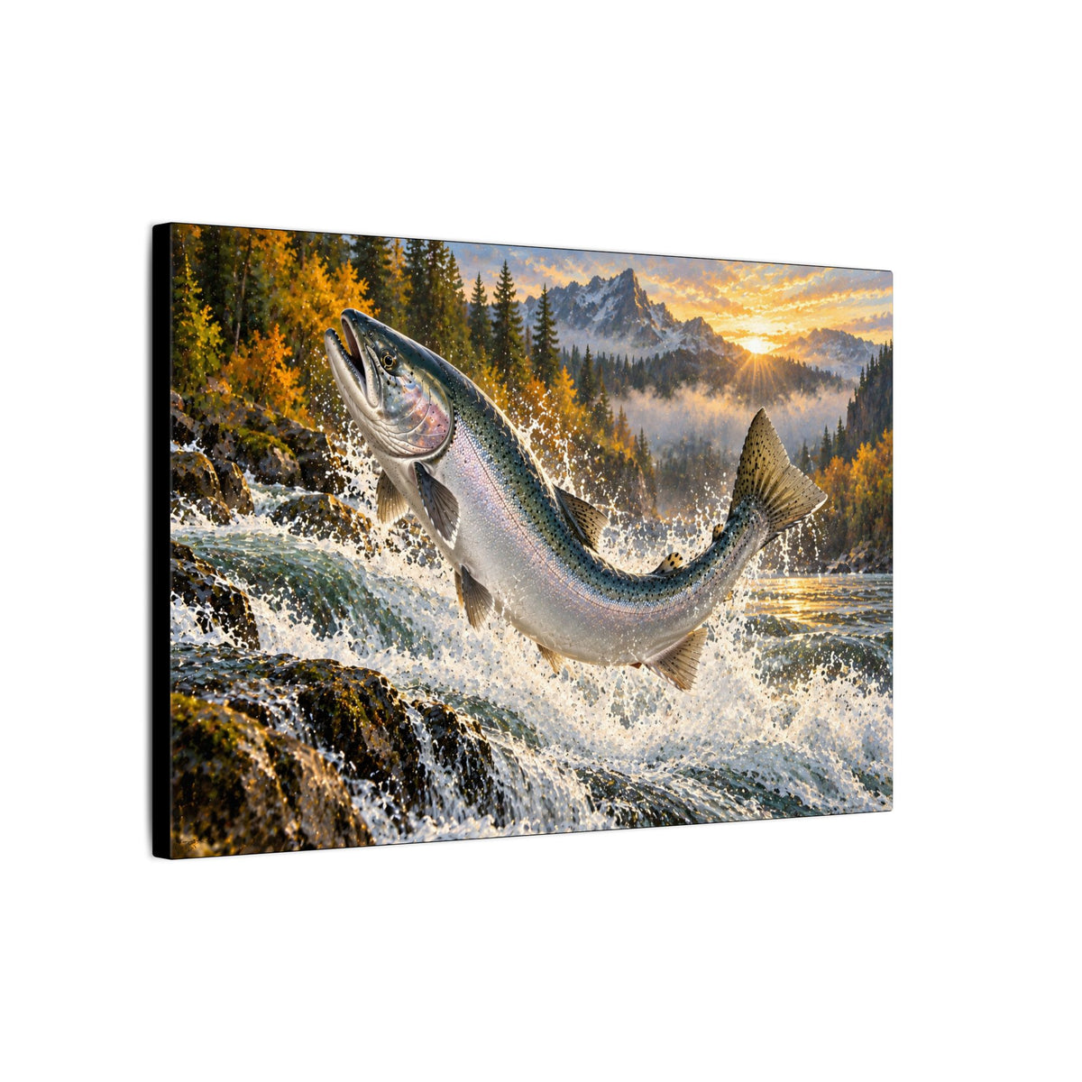 Sunrise Leap Coho Salmon canvas, side angle