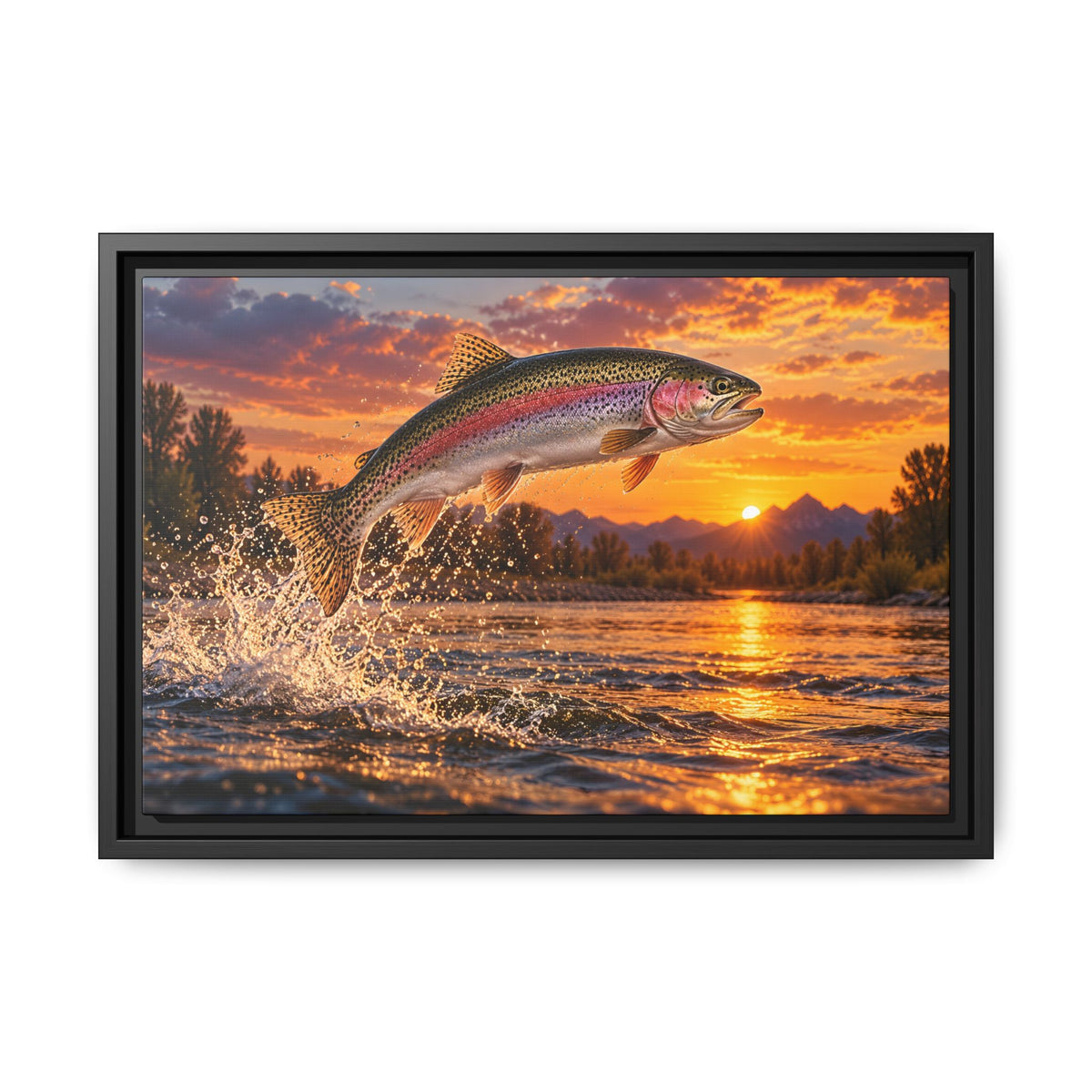 Sunset Leap Rainbow Trout framed canvas wall art – photo 2