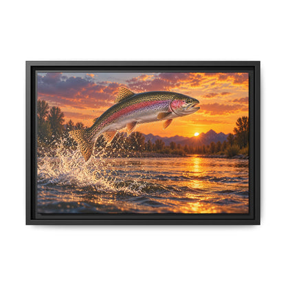 Sunset Leap Rainbow Trout framed canvas wall art – photo 2