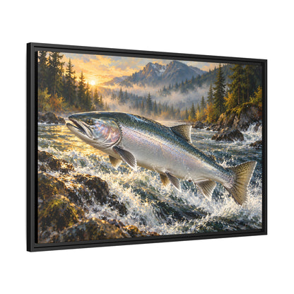 Silver Run Coho Salmon framed canvas, side angle