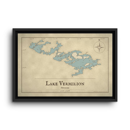 Lake Vermilion Vintage Map framed canvas wall art