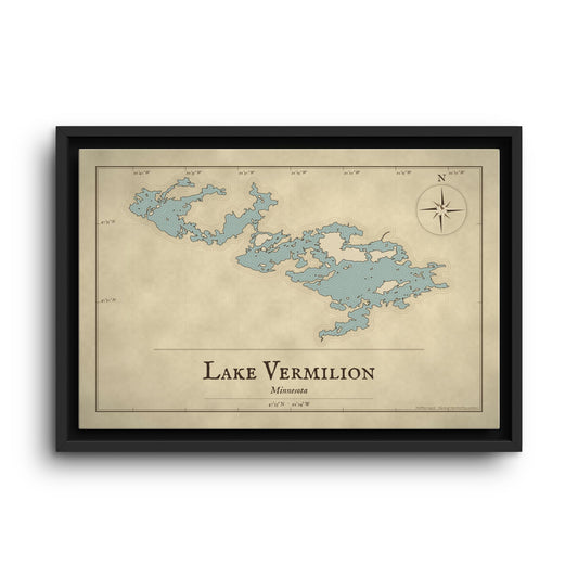 Lake Vermilion Vintage Map framed canvas wall art