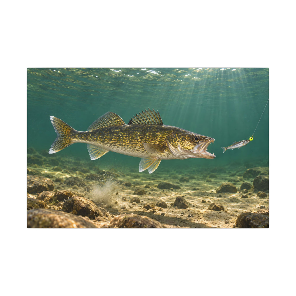 Jig and Minnow Strike Walleye canvas, 24x16 size view