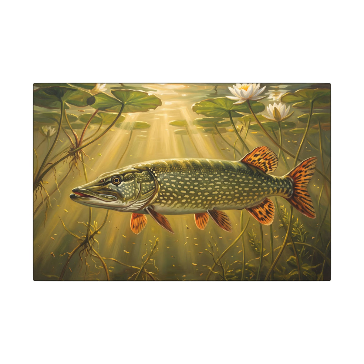 Lily Pad Dawn Northern Pike canvas, 24x16 size view