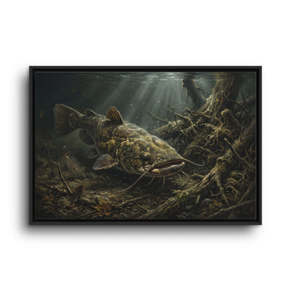 Flathead Catfish Log Jam framed canvas wall art, view 3