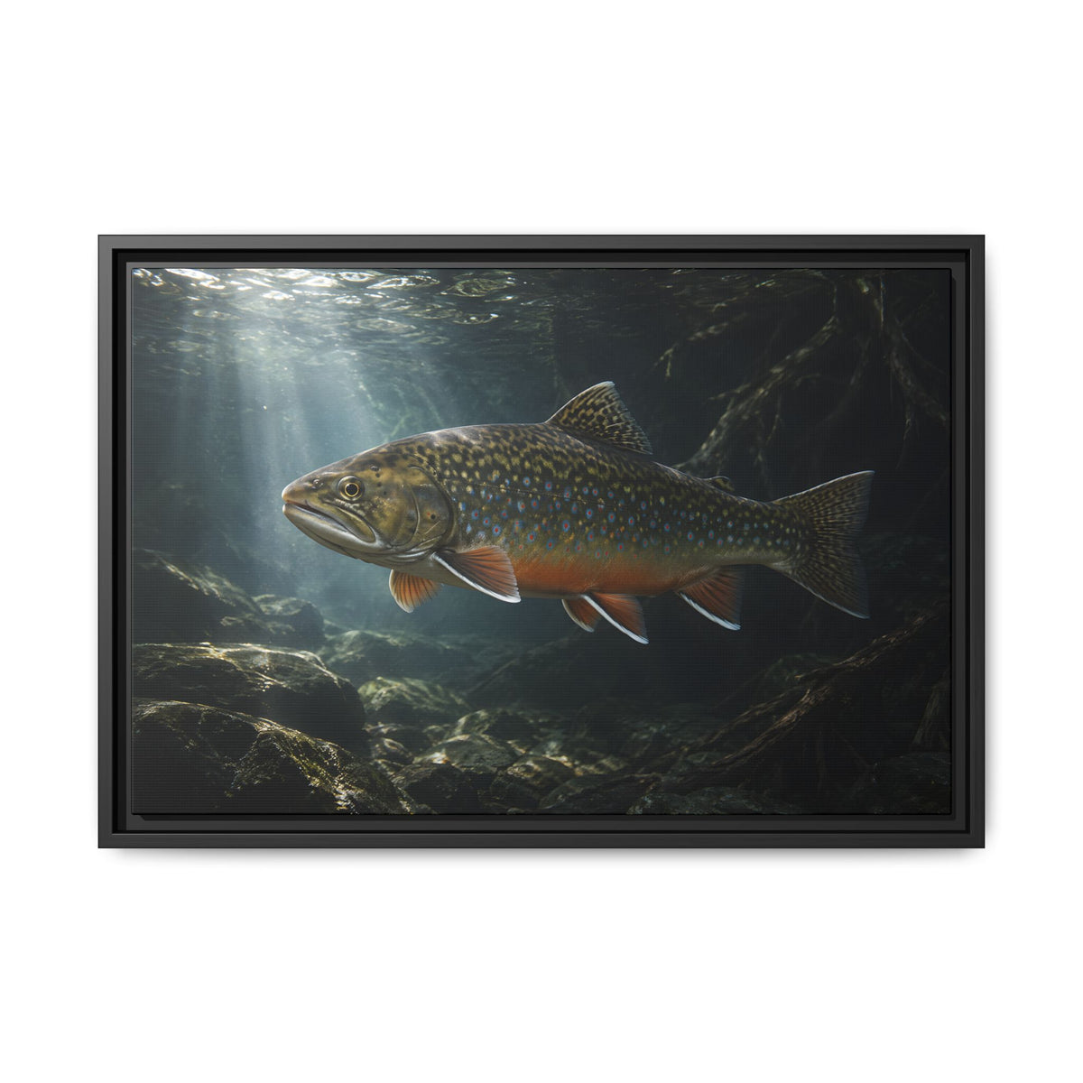 Shadow Pool Brook Trout framed canvas wall art, view 3