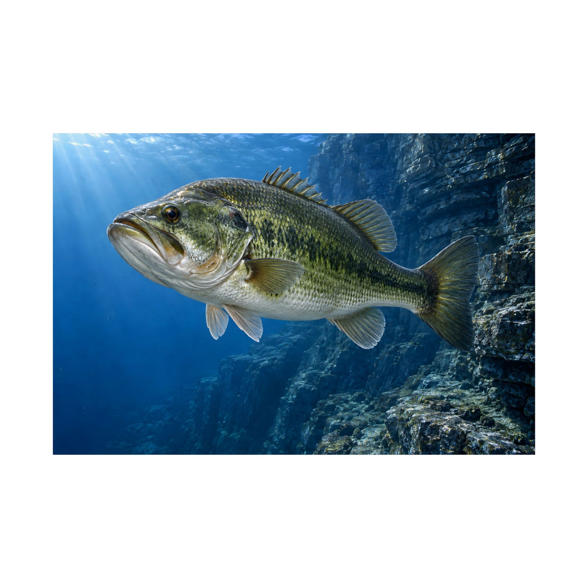 Cobalt Cliff Patrol Largemouth Bass fishing poster close-up