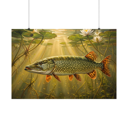 Lily Pad Dawn Northern Pike poster wall art, 36x24 size view