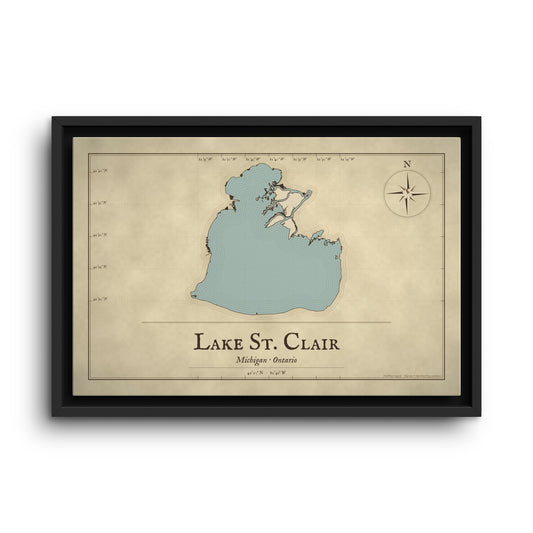 Lake St. Clair Vintage Map framed canvas wall art