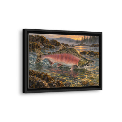 Alaskan Dusk Pink Salmon framed canvas wall art, view 4