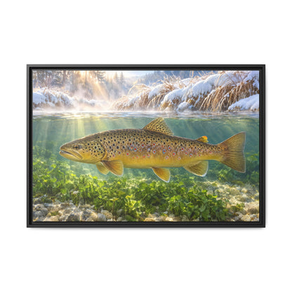 Winter Spring Creek Brown Trout framed canvas, 18x12 size view