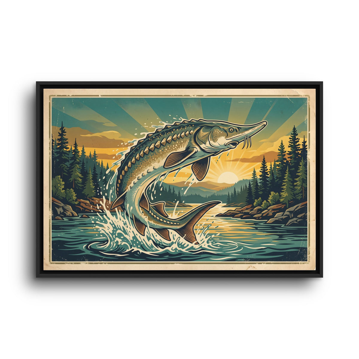 Sturgeon Sunrise Breach framed canvas wall art, view 3