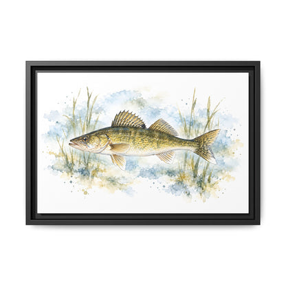 Watercolor Reeds Walleye framed canvas, 24x16 size view