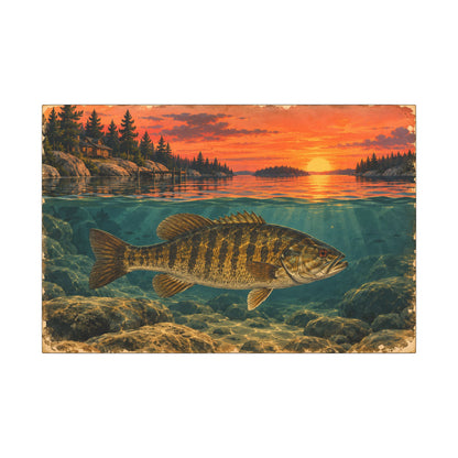Vintage Sunset Lake Smallmouth Canvas wall art, view 2