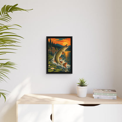 Northern Pike Sunset Leap Vintage framed canvas wall art, view 5