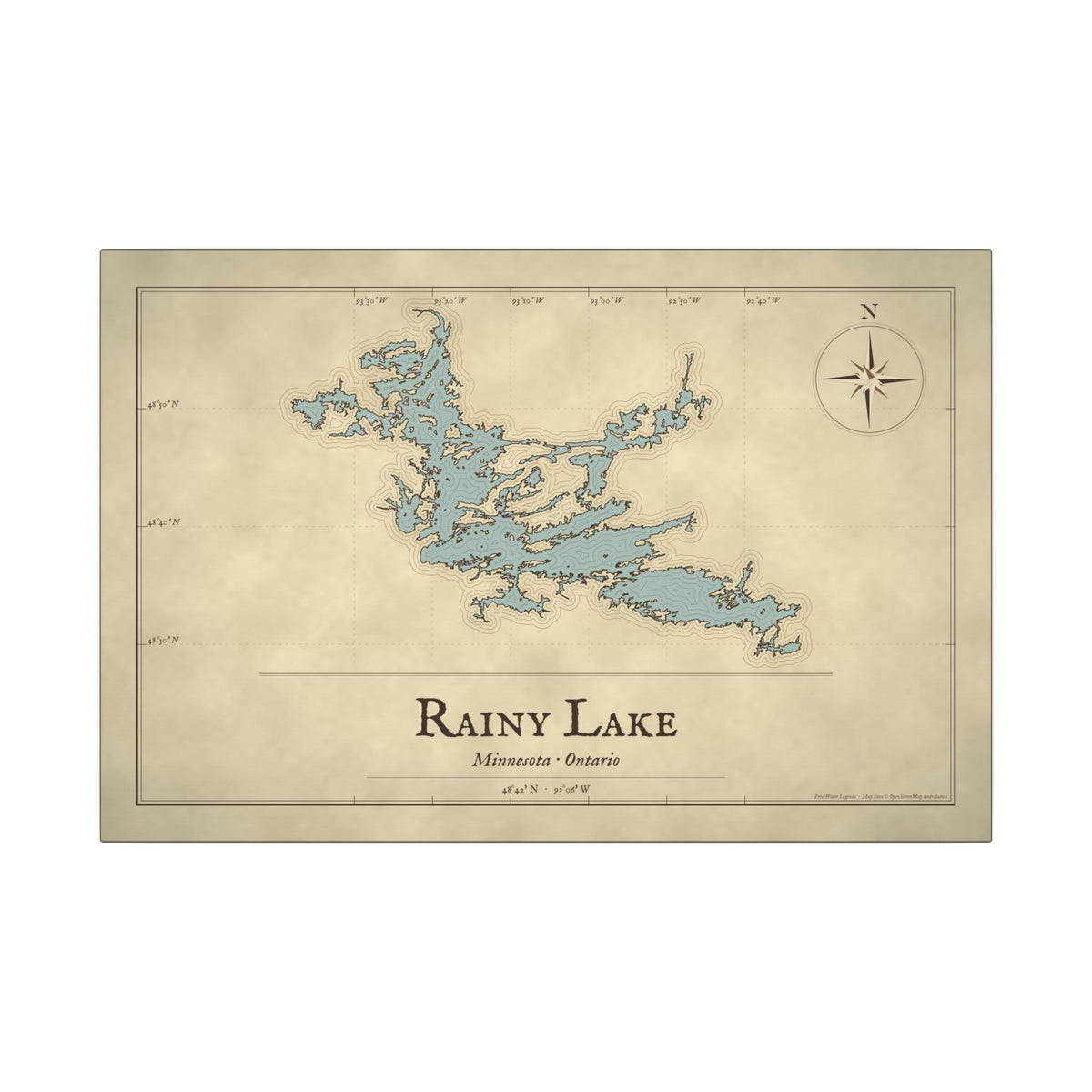 Rainy Lake Vintage Map canvas wall art, view 2