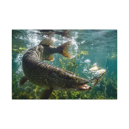 Northern Pike Spinnerbait Strike Canvas — Action Wall Art for Anglers