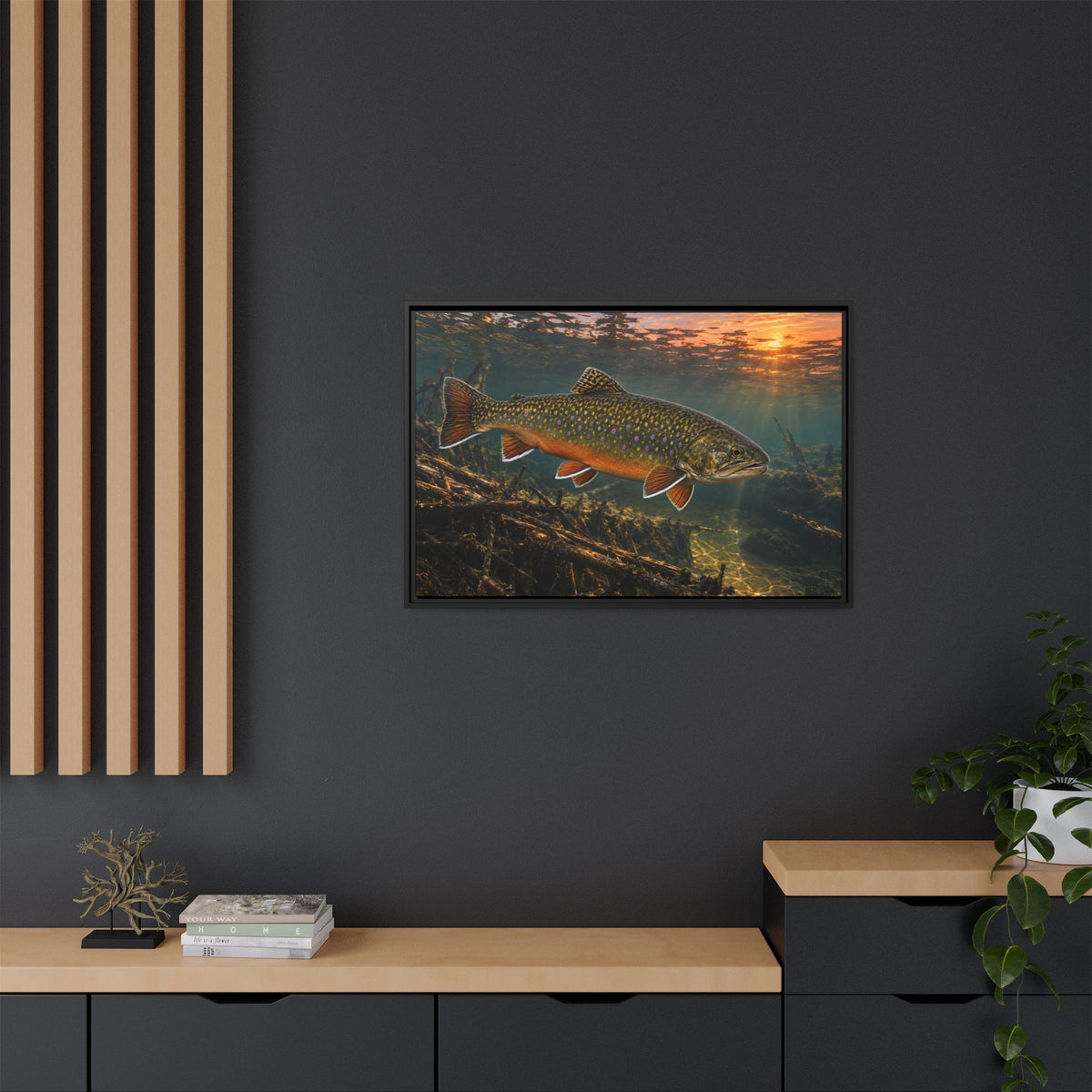 Sunset Beaver Dam Brook Trout framed canvas wall art, view 6