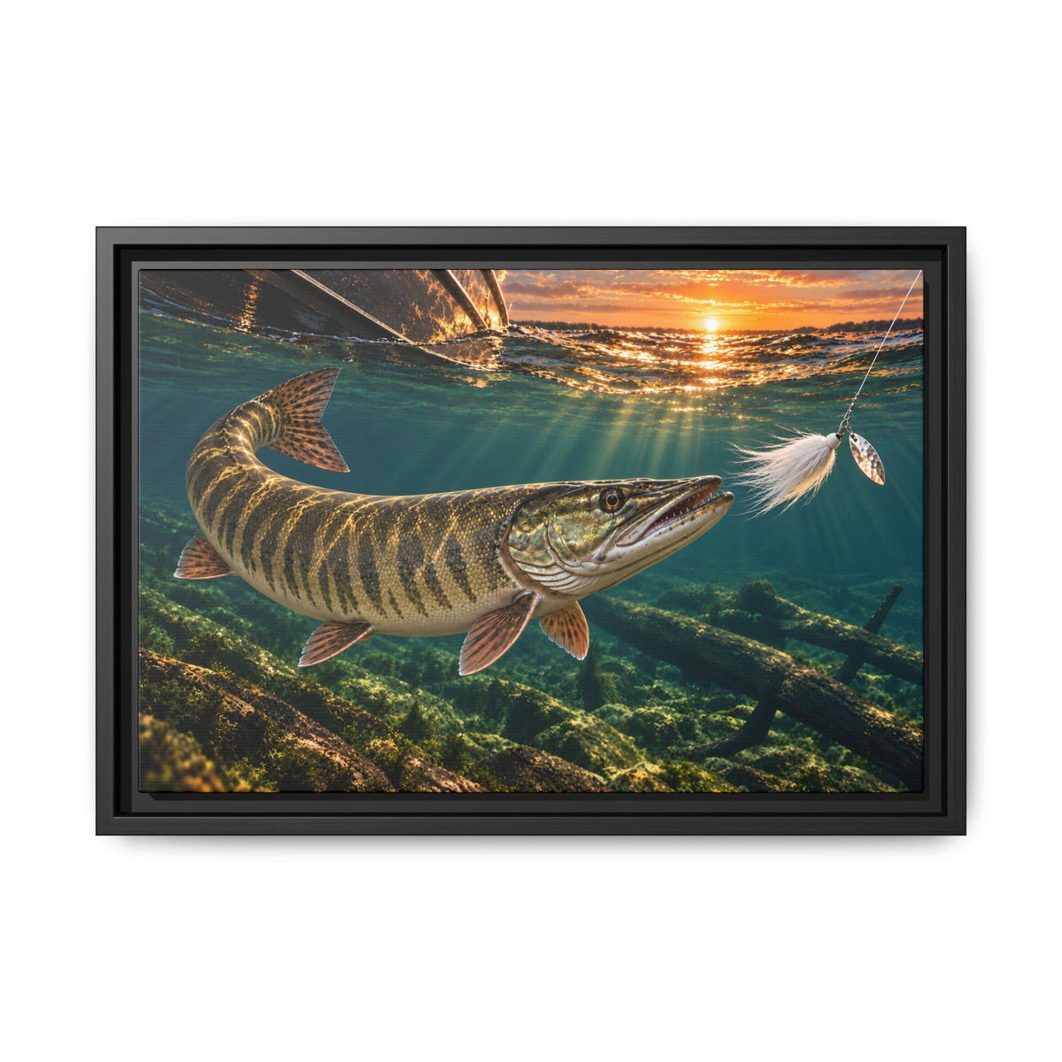 Figure-Eight Sunset Muskie Framed Canvas wall art, view 2