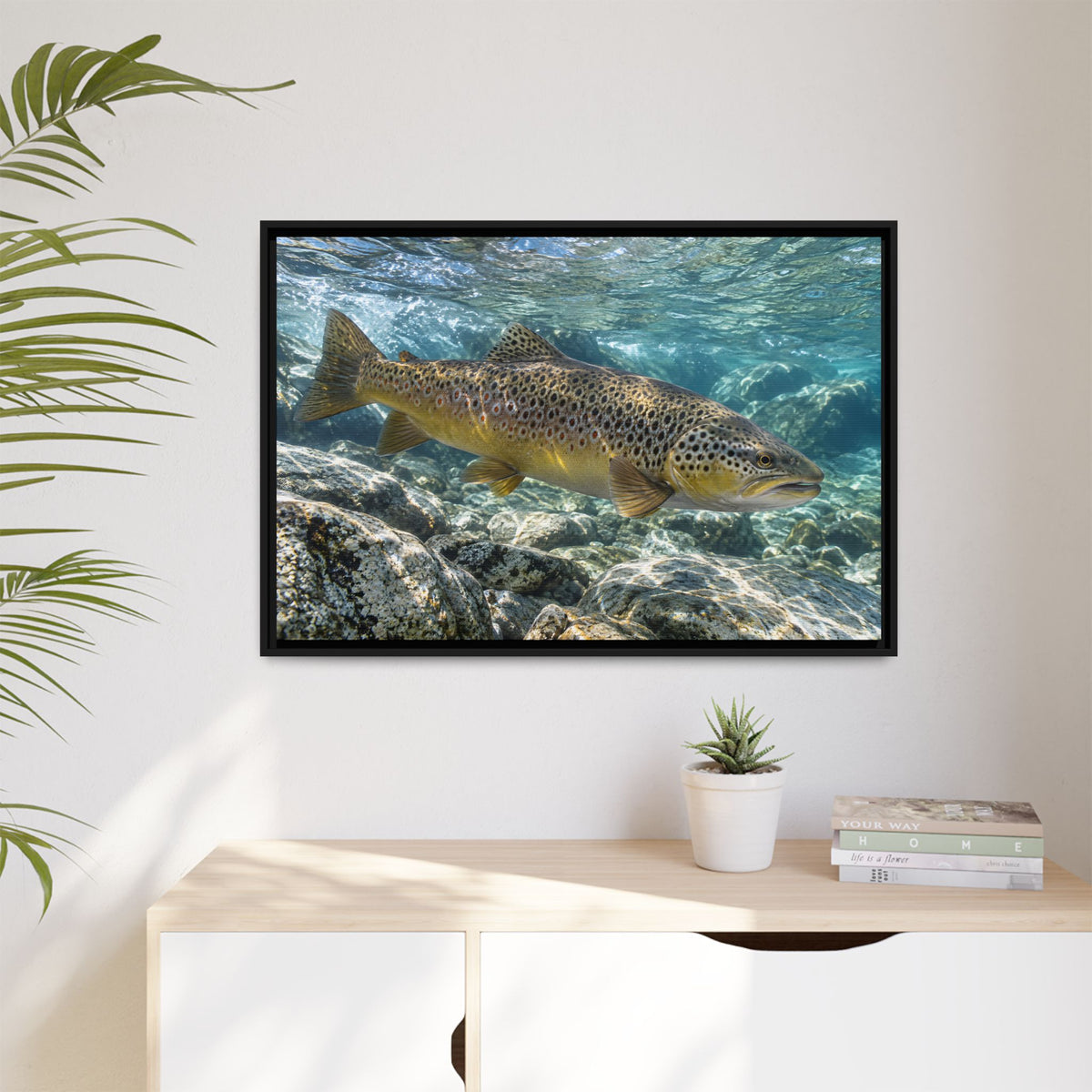 Emerald Undercut Brown Trout framed canvas wall art, view 5