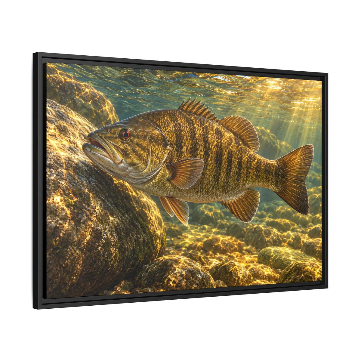 Golden Boulder Smallmouth framed canvas side angle