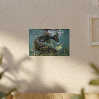 Northern Pike Turning Strike Canvas — Action Wall Art for Anglers