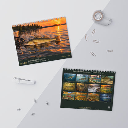 2027 FreshWater Legends Wall Calendar — Trophy Fish Art with Best Fishing Days
