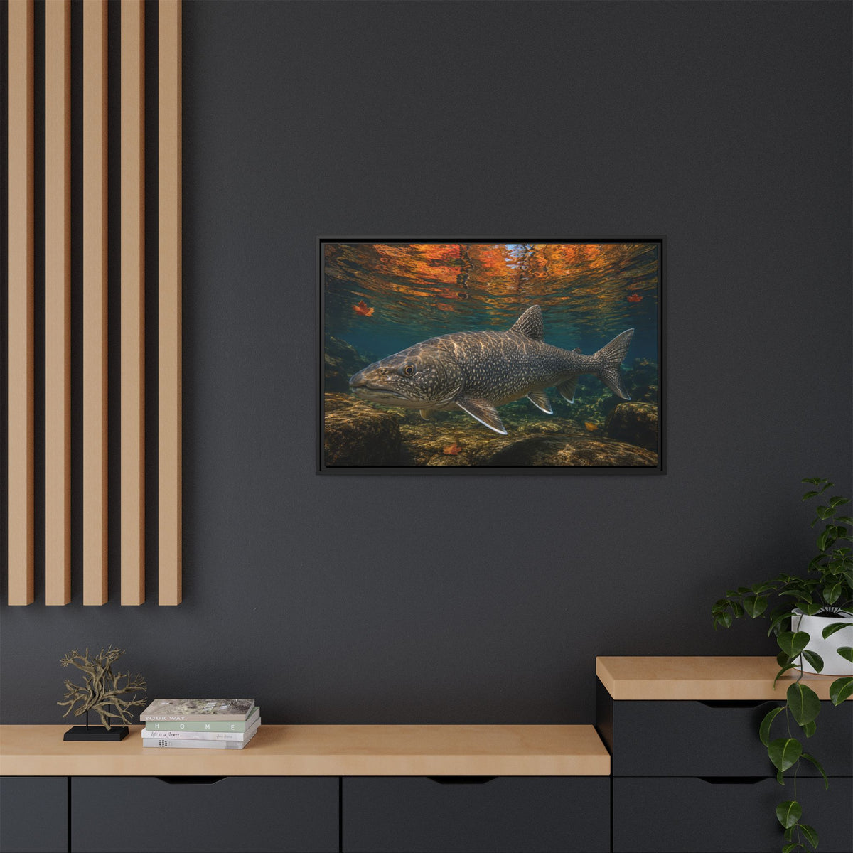 Autumn Granite Lake Trout framed canvas wall art, view 6