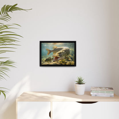 Northern Pike Crappie Chase Framed Canvas — Ready-to-Hang Wall Art for Anglers