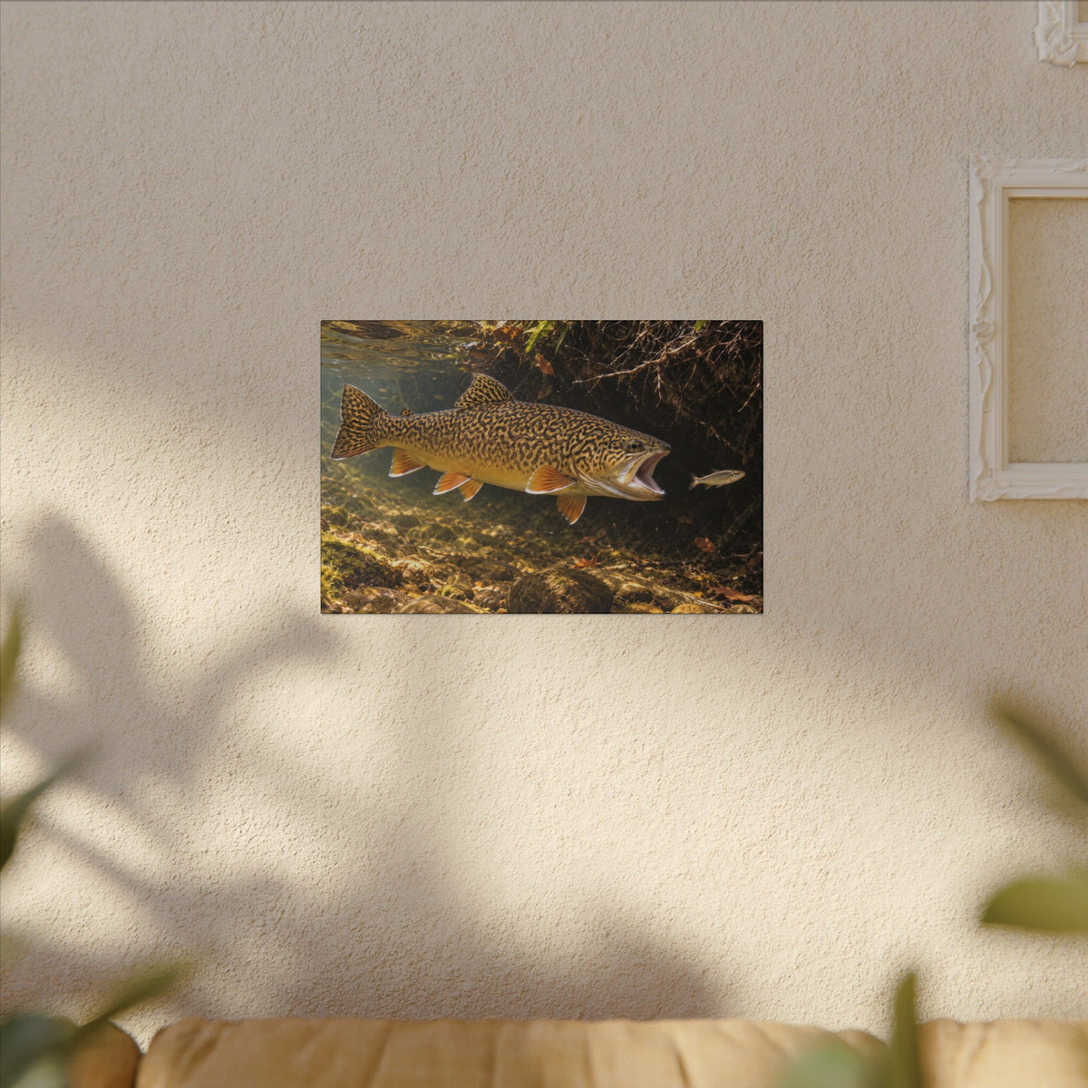 Grassy Bank Strike Tiger Trout canvas wall art, view 5