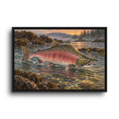 Alaskan Dusk Pink Salmon framed canvas wall art, view 3