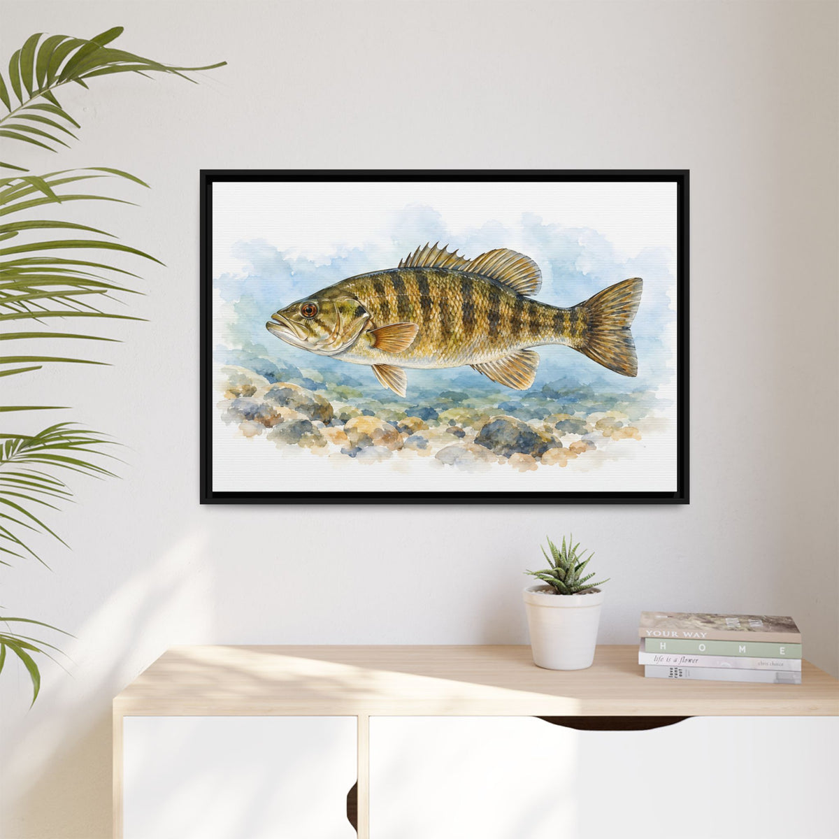 Watercolor Pebbles Smallmouth Framed Canvas wall art, view 5