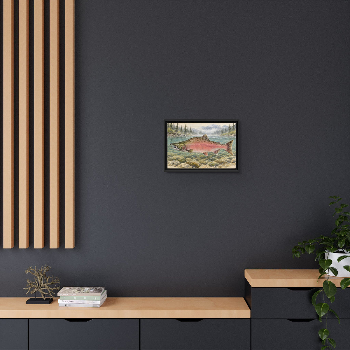 Spawning Creek Pink Salmon framed canvas wall art, view 6