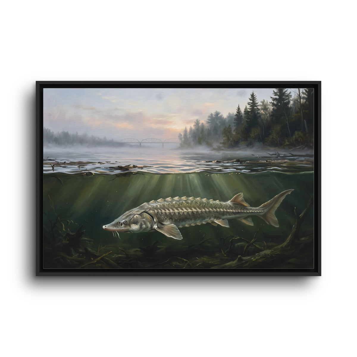 Sturgeon Dawn River framed canvas wall art, view 3