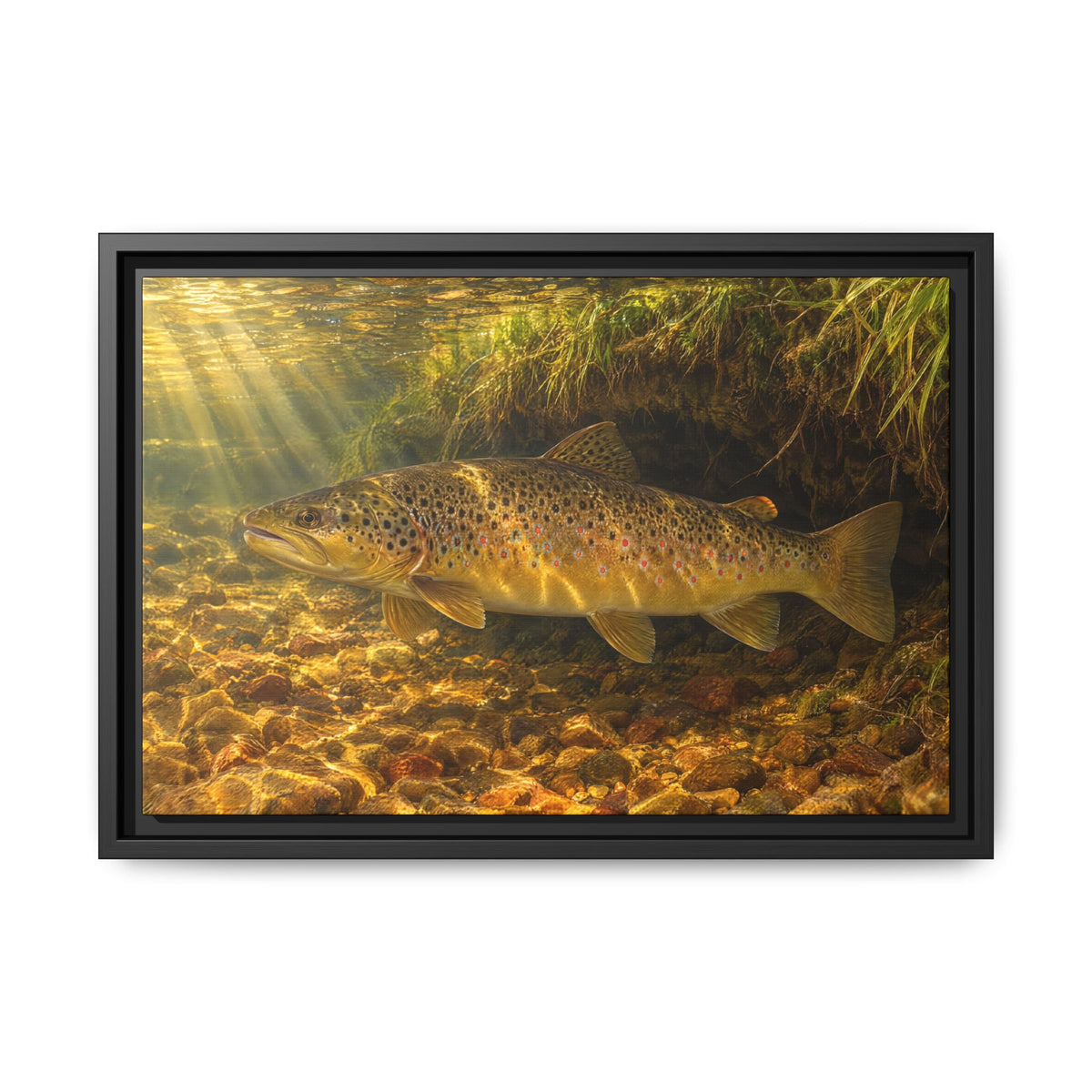 Golden Undercut Brown Trout framed canvas, 24x16 size view