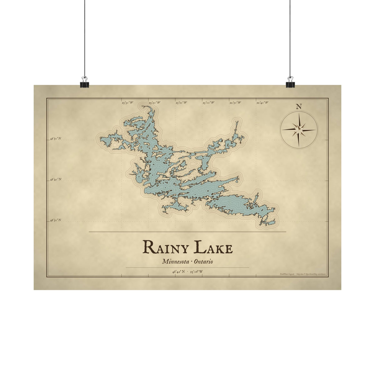 Rainy Lake Vintage Map poster wall art