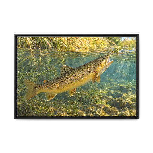 Hopper Season Brown Trout framed canvas, 18x12 size view