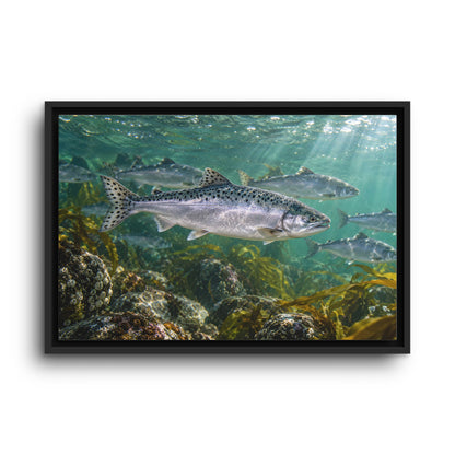 Lead the Run Pink Salmon framed canvas wall art, view 2