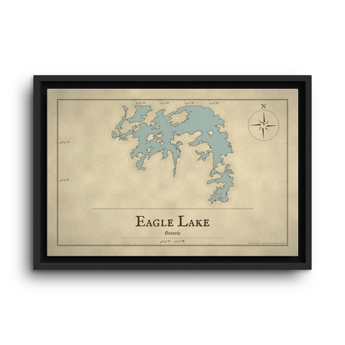 Eagle Lake Vintage Map framed canvas wall art