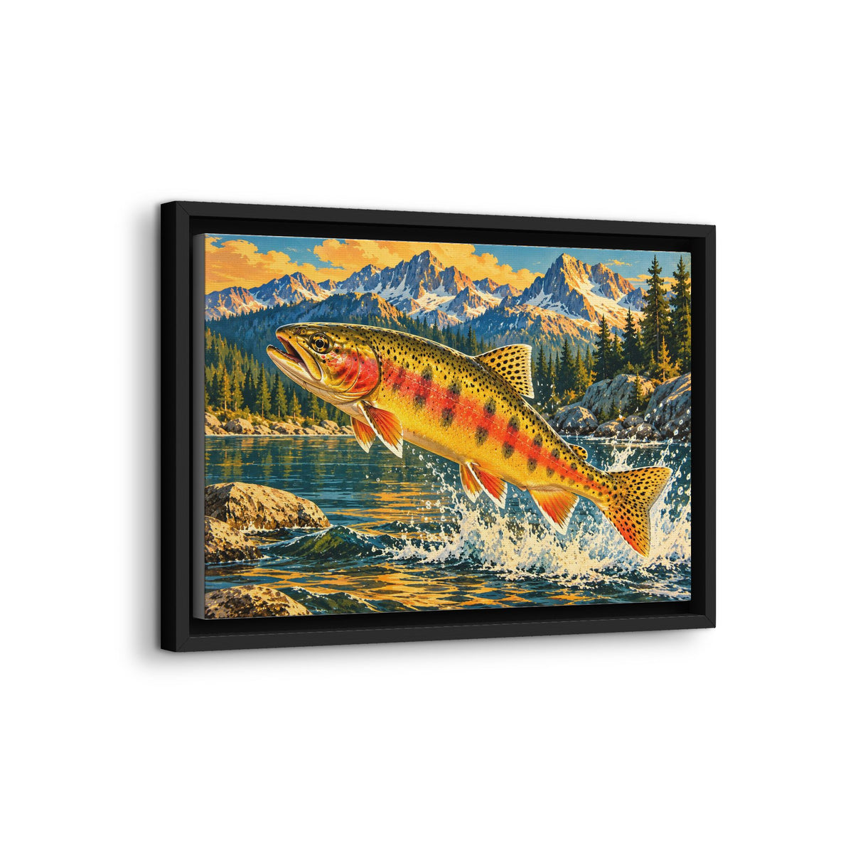Leaping Through Alpine Waters Golden Trout framed canvas wall art, view 4