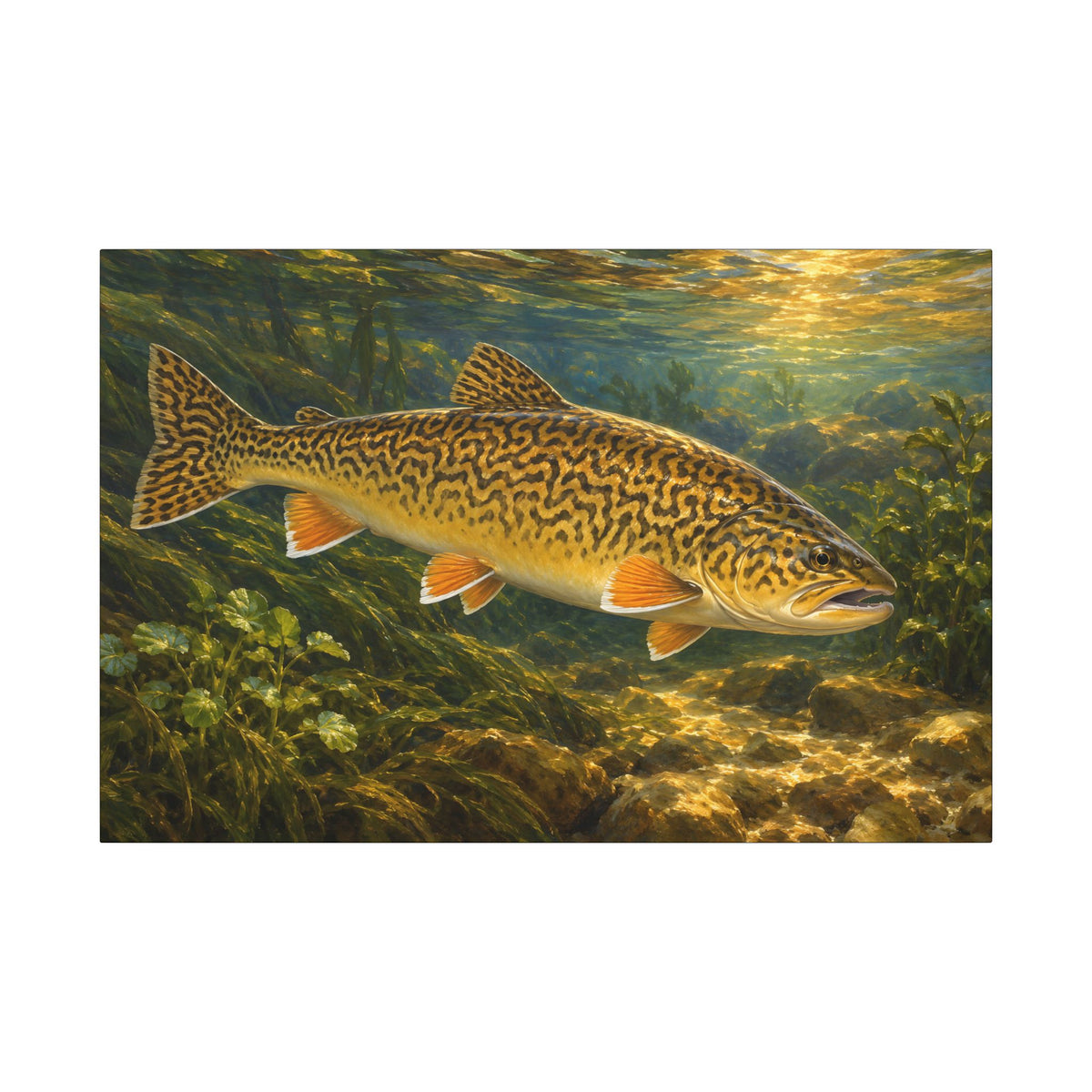 Golden Hour Watercress Tiger Trout canvas wall art, view 3