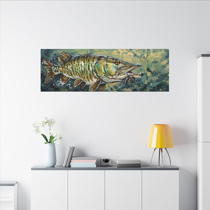 Legends Bold Northwoods Muskie Panorama long canvas wall art, view 6