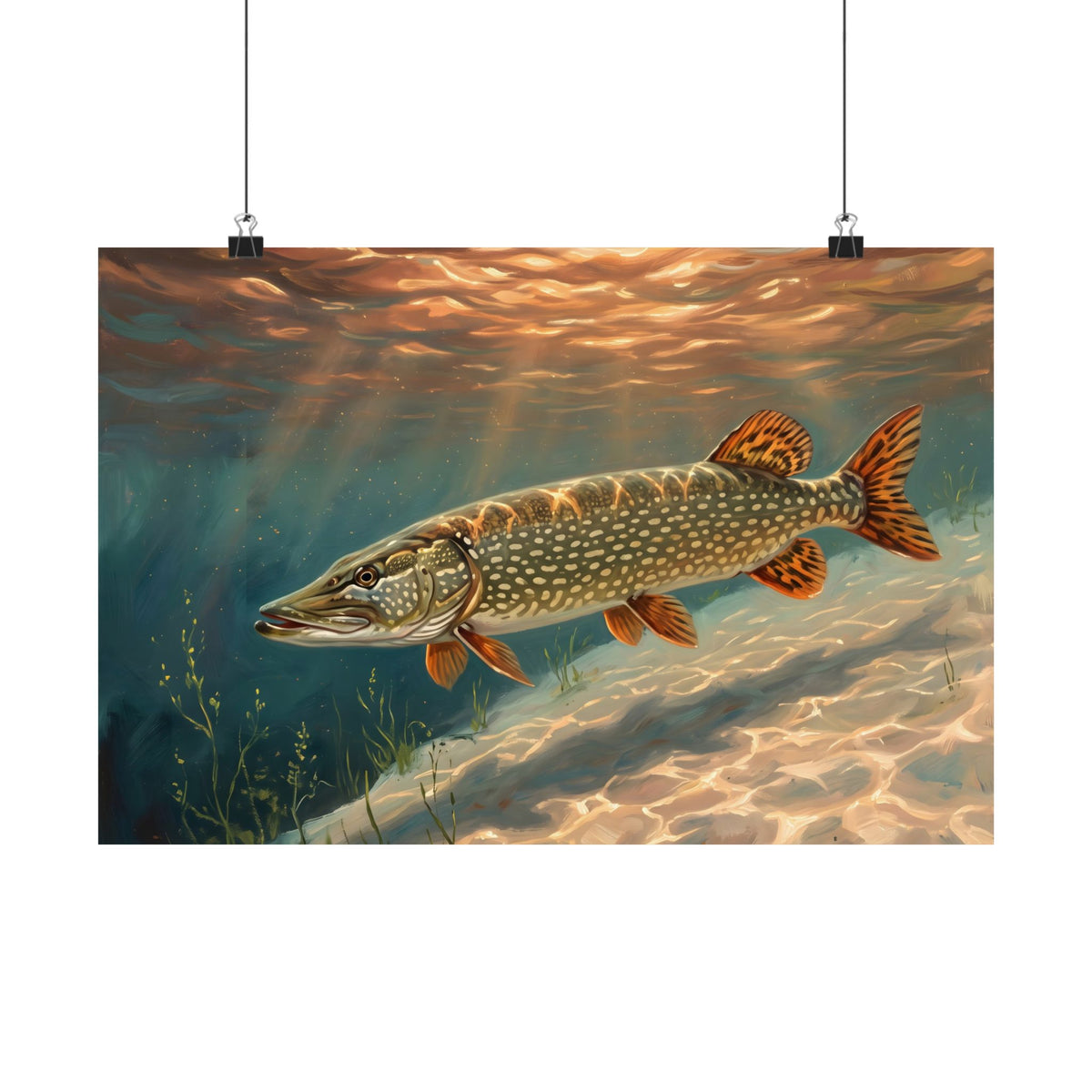 Sandbar Sunset Northern Pike poster wall art, 24x16 size view